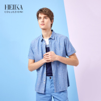 Hieiika 海一家男装2019夏季简约清新不规则印花短袖衬衫