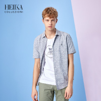 Hieiika 海一家男装2019夏季简约舒适格纹短袖衬衫