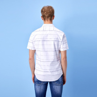 Hieiika 海一家男装2019夏季小清新条纹日常休闲短袖衬衫