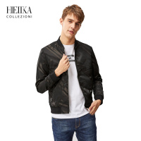 海一家2019秋季简约条纹立领拉链口袋休闲夹克男