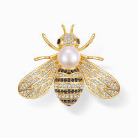 鑫万福 热卖款四季百搭款 小蜜蜂胸针一款两戴7-8mm天然淡水珍珠胸针/淡水珍珠项链