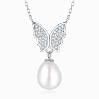 鑫万福 新品蝴蝶珍珠项链/7-8mm时尚淡水珍珠项链/女神节礼物