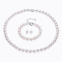 鑫万福 新品 精工镶嵌天然淡水珍珠三件套/珍珠套装