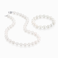 鑫万福 新品 精工镶嵌天然淡水珍珠两件套/珍珠套装/项链手链