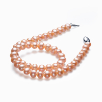 鑫万福 热卖款 7-10mm稀有粉色天然淡水珍珠项链