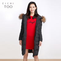 爱居兔冬季简约风格黑色修身长袖羽绒服