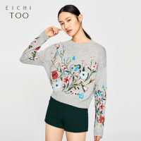 爱居兔冬季女装复古撞色长袖毛衣针织衫