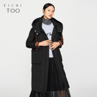 爱居兔冬季女装时尚廓形黑色中长款羽绒服