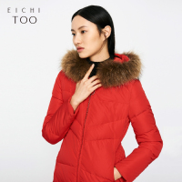 爱居兔冬女装大红色中长款羽绒服