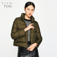 爱居兔冬季女装立领短款深绿羽绒服_1