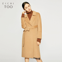 爱居兔冬装女卡其色双面呢大衣