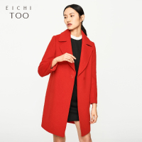 爱居兔冬季大红中长款大衣
