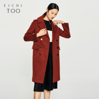 爱居兔冬装女装暗红双排扣大衣