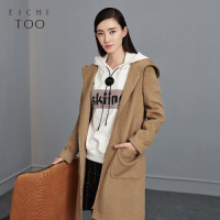 爱居兔冬装女装卡其色连帽大衣