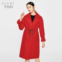 爱居兔冬装女装大红色收腰大衣