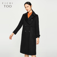 爱居兔冬装女装黑色双排扣大衣