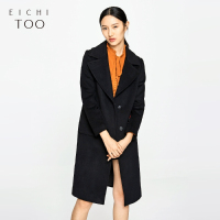 爱居兔冬季女装黑色中长毛呢大衣