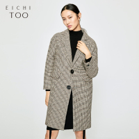 爱居兔冬季女装格纹绣花中长大衣
