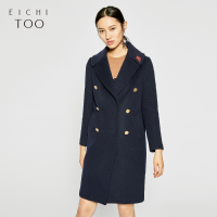 爱居兔冬装女装藏青双排扣大衣