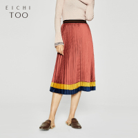 爱居兔冬季女装撞色镶拼百褶单裙