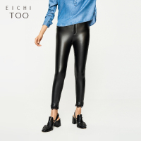 EICHITOO爱居兔常规冬装女装黑色PU修身打底皮裤