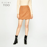 EICHITOO爱居兔冬季女装绑带装饰时尚A字短裙