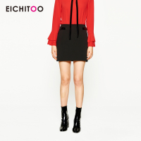 EICHITOO爱居兔秋季女装经典黑色时尚短裙