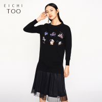 爱居兔冬季女装简约印花两件式连衣裙