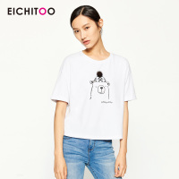 EICHITOO爱居兔秋装趣味印花中袖常规款女士T恤
