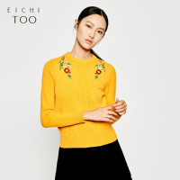 爱居兔冬装女装套头绣花常规款修身长袖针织衫