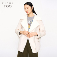 爱居兔冬装女装直身米白色廓形拉链茄克