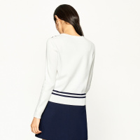 爱居兔秋季女装撞色织带套头常规款长袖针织衫