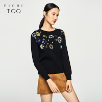 EICHITOO爱居兔冬装女装立体手工绣花长袖常规款针织衫