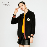 爱居兔冬装女装刺绣装饰拉链棒球服