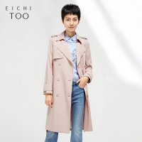 2019爱居兔春季女装粉色中长款刺绣风衣外套