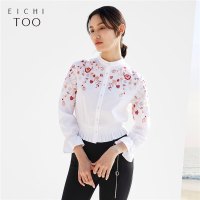 2019爱居兔春装女装简约刺绣小荷叶边长袖休闲衬衫