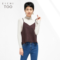 2019爱居兔春季女装半高领两件式长袖针织上衣_1