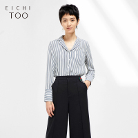 2019爱居兔春装女装宽松西装领条纹衬衫