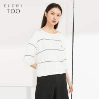 爱居兔2019春季女装撞格纹宽松中袖针织衫