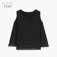 2019爱居兔春季女装黑色时尚中袖针织衫