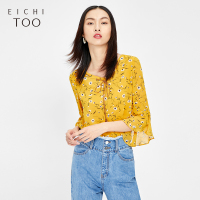 2019爱居兔春装女装花纹七分袖梭织上衣