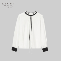 爱居兔春季女装2019简约撞色系带长袖梭织上衣