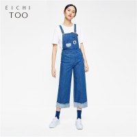 2019爱居兔春装女装牛仔面料阔腿背带裤