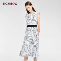 爱居兔2019夏季女装时尚白色花纹短袖连衣裙