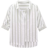 爱居兔2019夏季女装不对称襟腰部系带设计中袖休闲衬衫