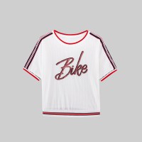 爱居兔夏装2019女装亮片字母设计短袖针织短款上衣