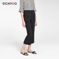 爱居兔2019夏季女装裤子经典黑色宽松直筒喇叭休闲裤