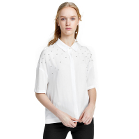 爱居兔夏装2019女装衬衣轻薄宽松落肩短袖休闲衬衫