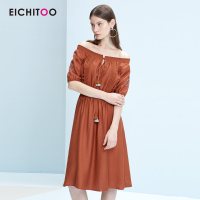 爱居兔2019夏季女装沙漠色民族风十字绣花短袖连衣裙