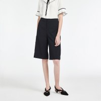 爱居兔2019夏季女装裤装时尚藏青襟压线脚口开叉休闲中裤